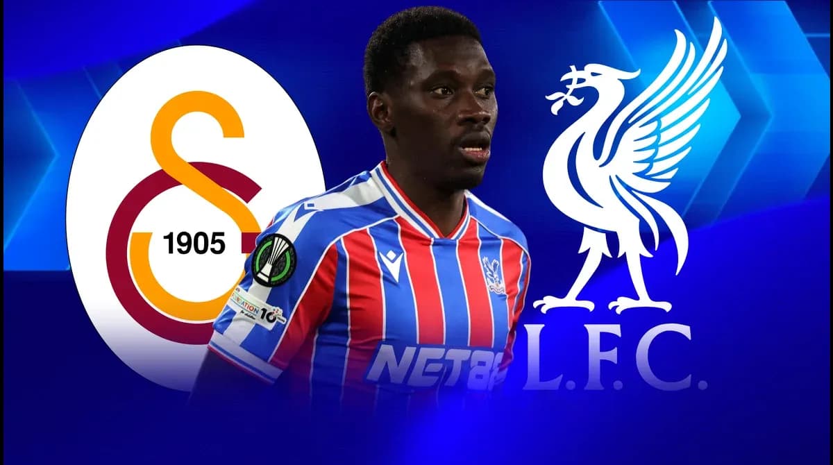 Jugador de Crystal Palace con logotipos de Galatasaray y Liverpool