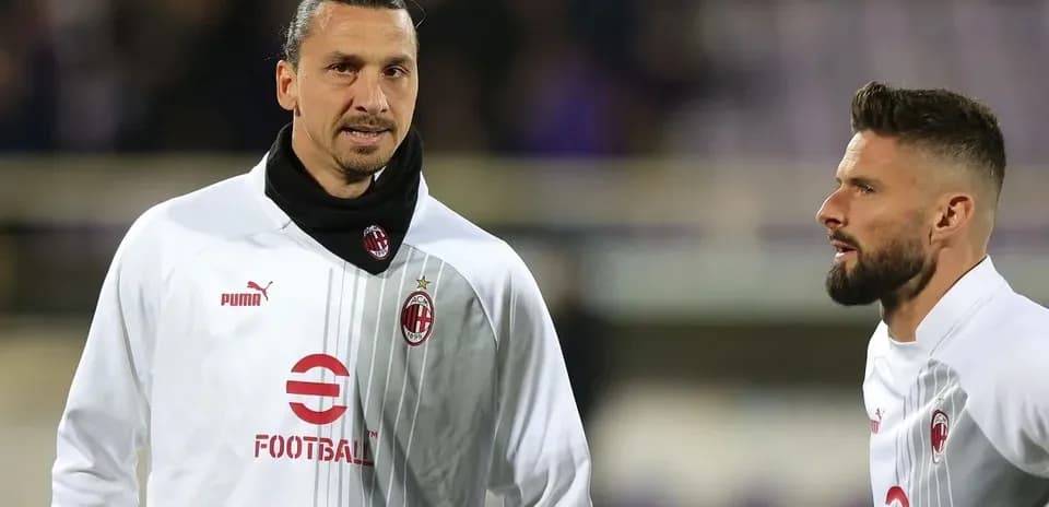 Zlatan Ibrahimović y Olivier Giroud en calentamiento