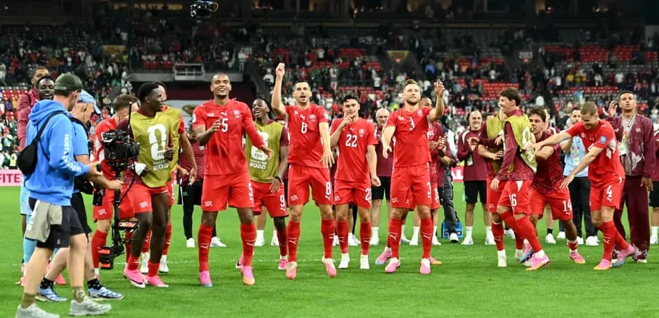 Jugadores de Suiza celebrando en el Mundial