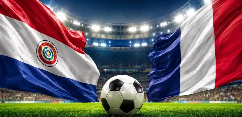 Banderas de Paraguay y Francia en el estadio