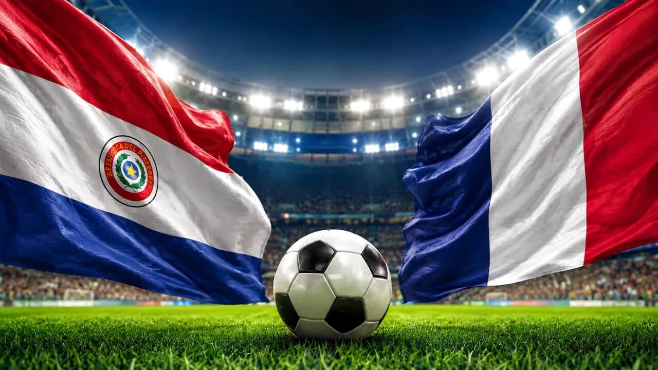 Banderas de Paraguay y Francia en el estadio