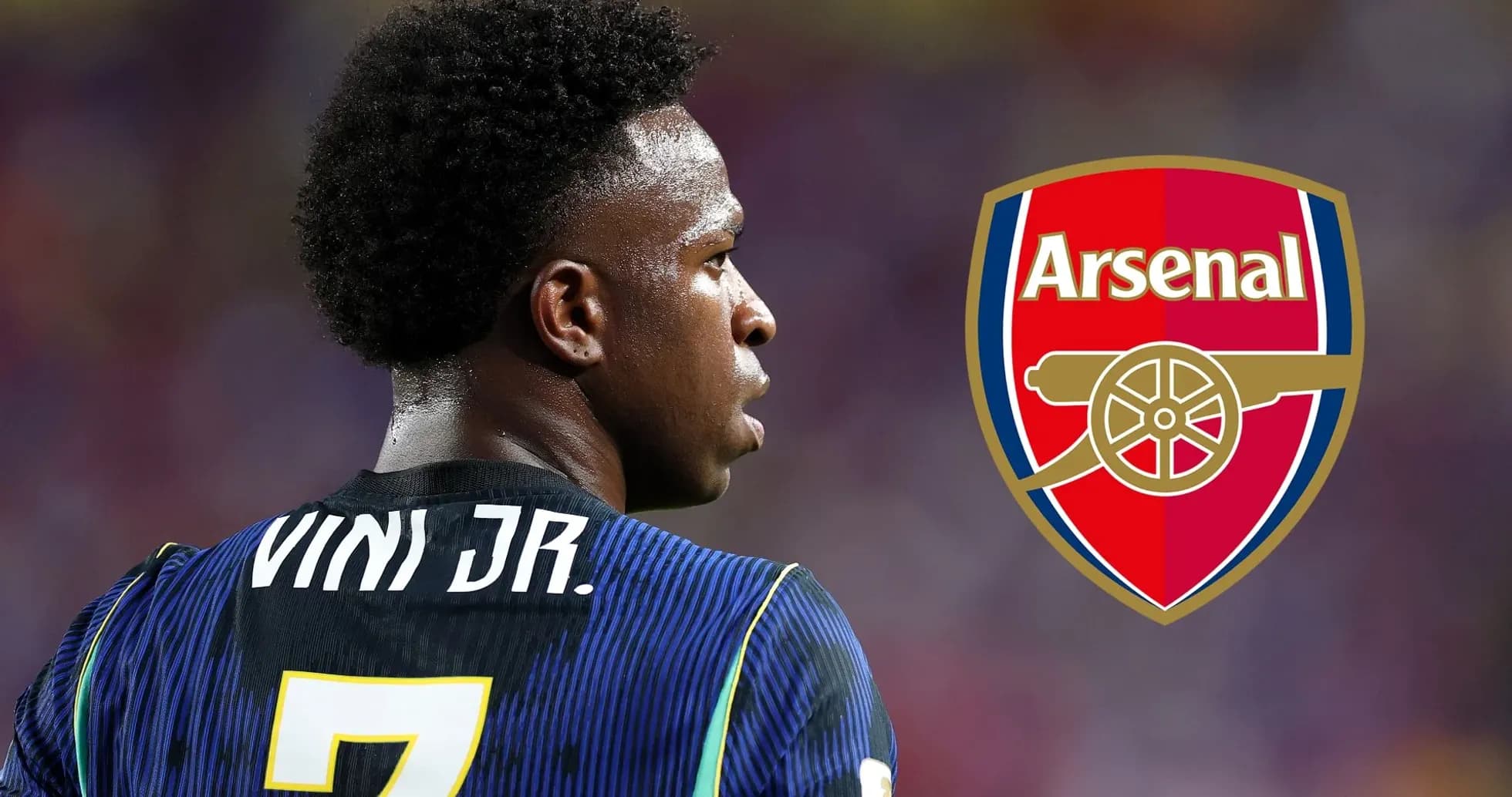 Jugador de fútbol con camiseta de Vini Jr. y logo de Arsenal