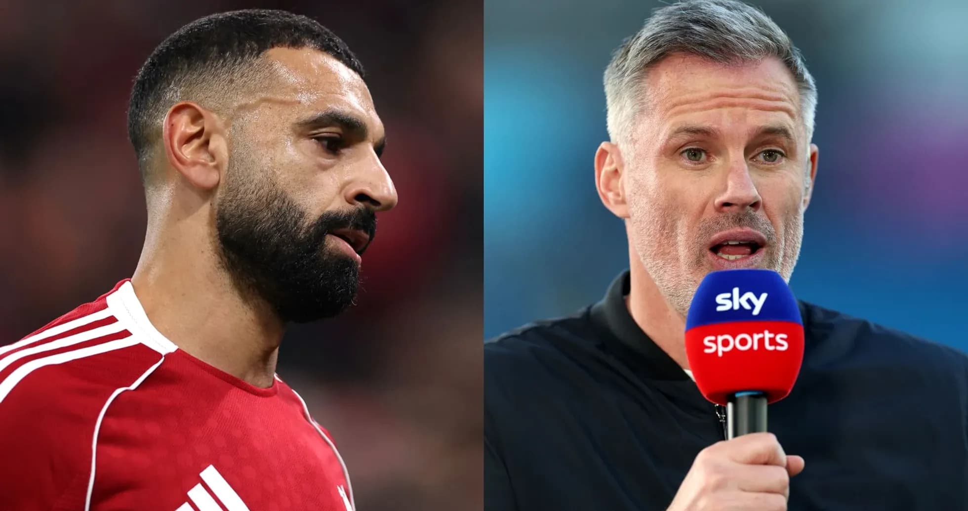 Mohamed Salah and Jamie Carragher during a broadcast