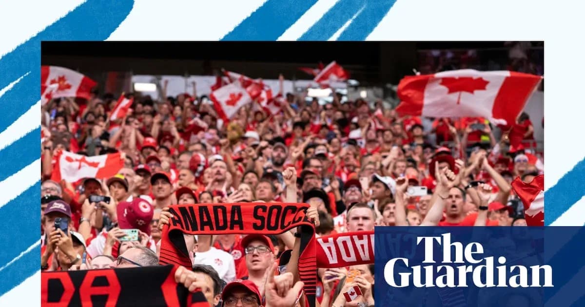 Aficionados animando con banderas canadienses en estadio