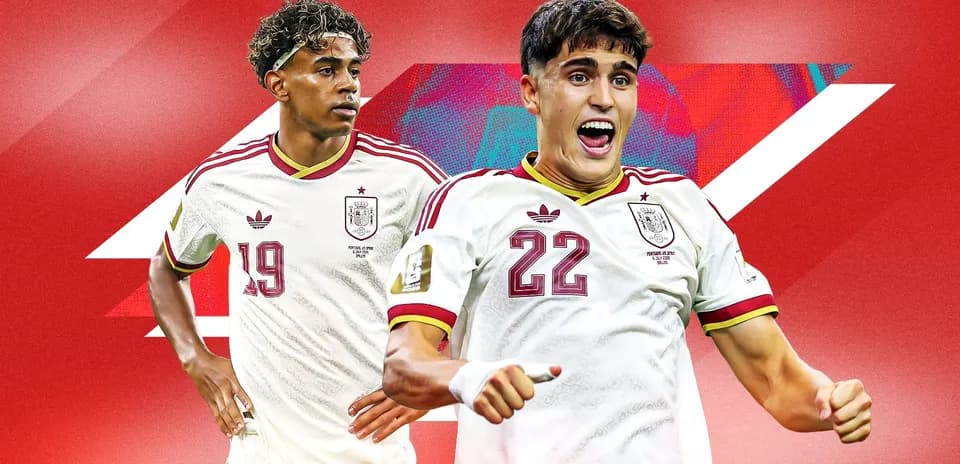 Jugadores de España celebrando en fondo rojo
