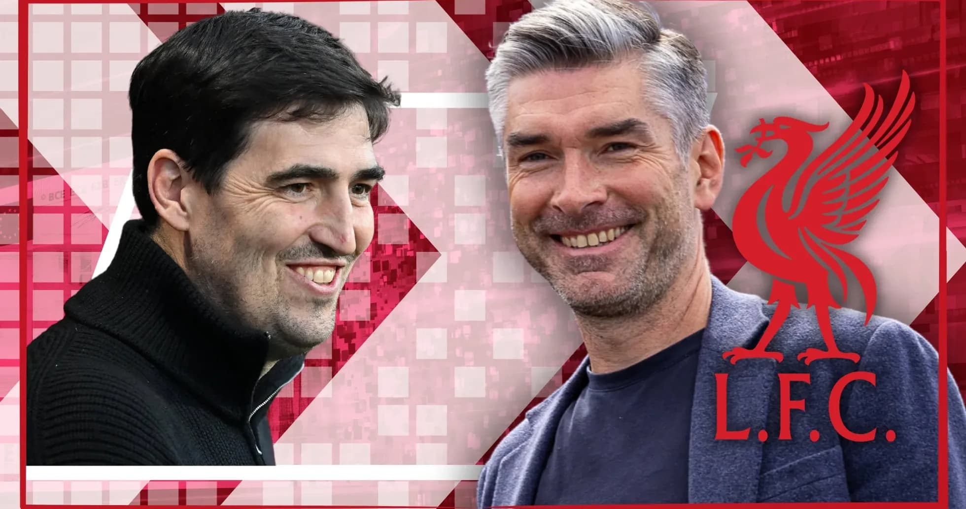 Entrenadores sonriendo en fondo de Liverpool