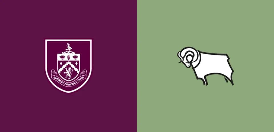 Escudos de Burnley y Derby County en fondo colorido