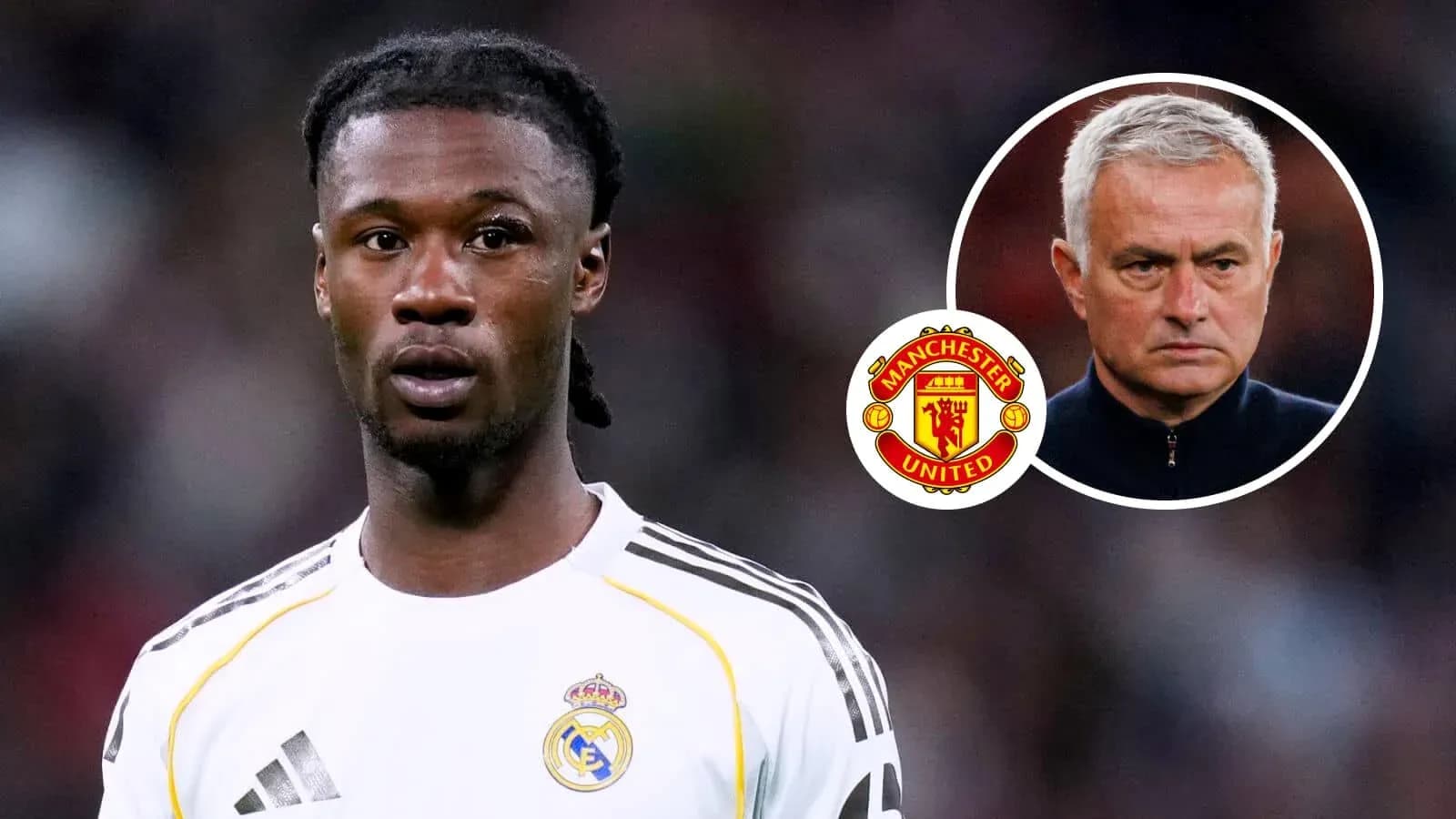 Jugador de Real Madrid con logo de Manchester United