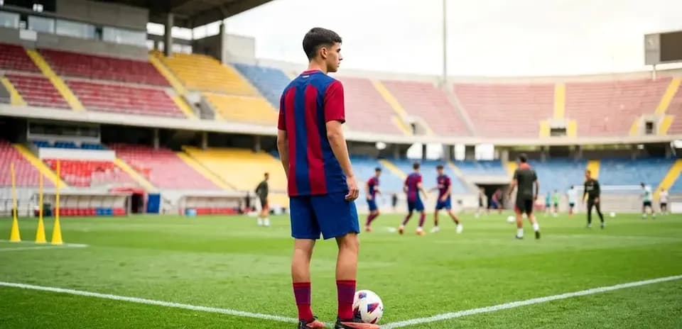 Jugador de FC Barcelona en el entrenamiento en estadio