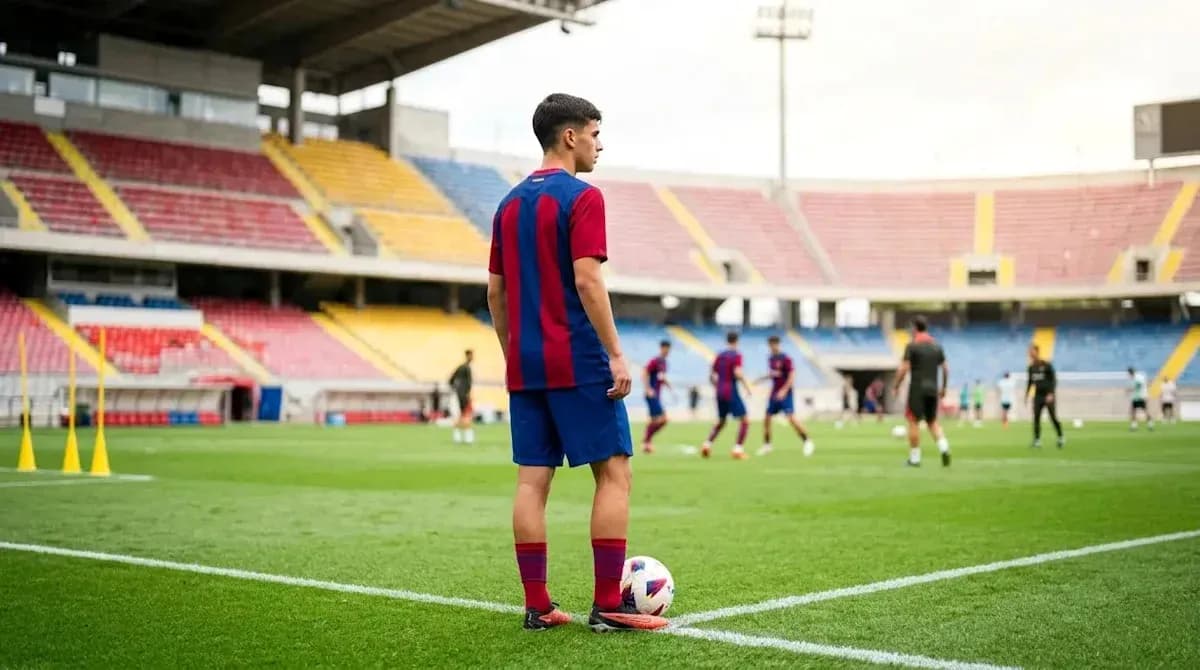 Jugador de FC Barcelona en el entrenamiento en estadio