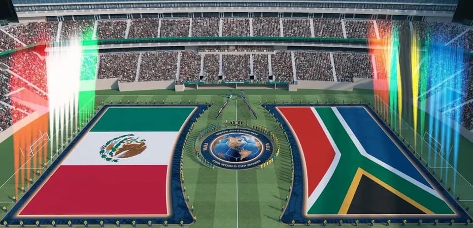 Banderas de México y Sudáfrica en el estadio