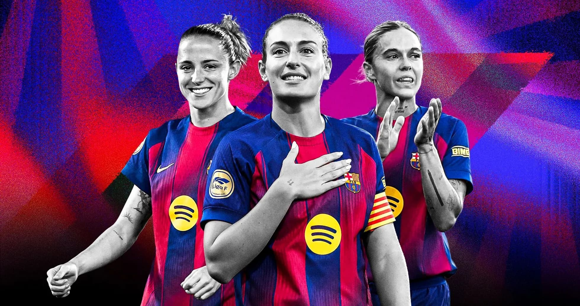 Jugadoras del FC Barcelona posando con uniformes