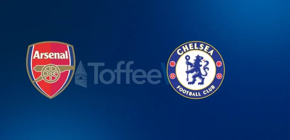 Logos de Arsenal y Chelsea en fondo azul