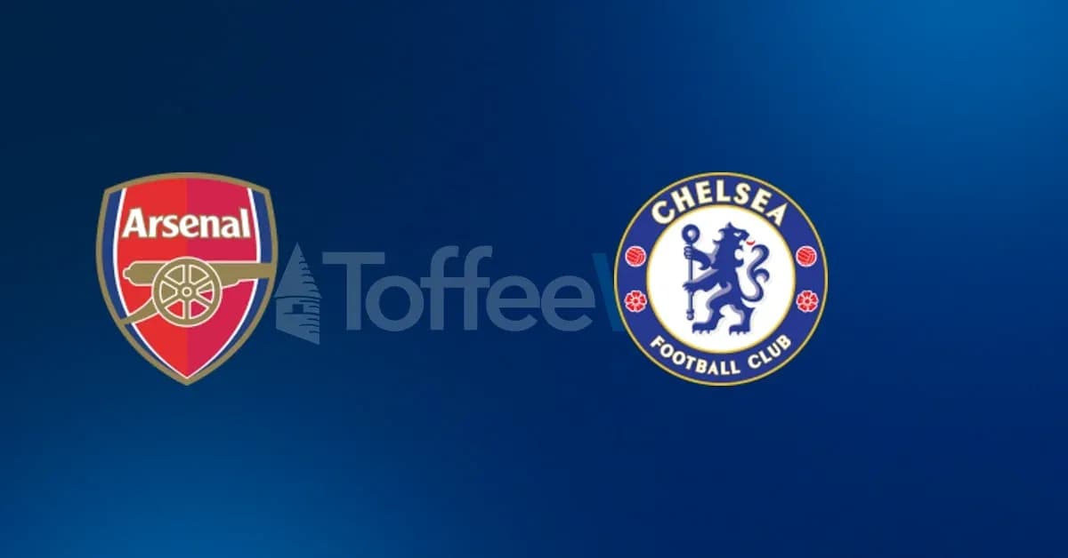 Logos de Arsenal y Chelsea en fondo azul