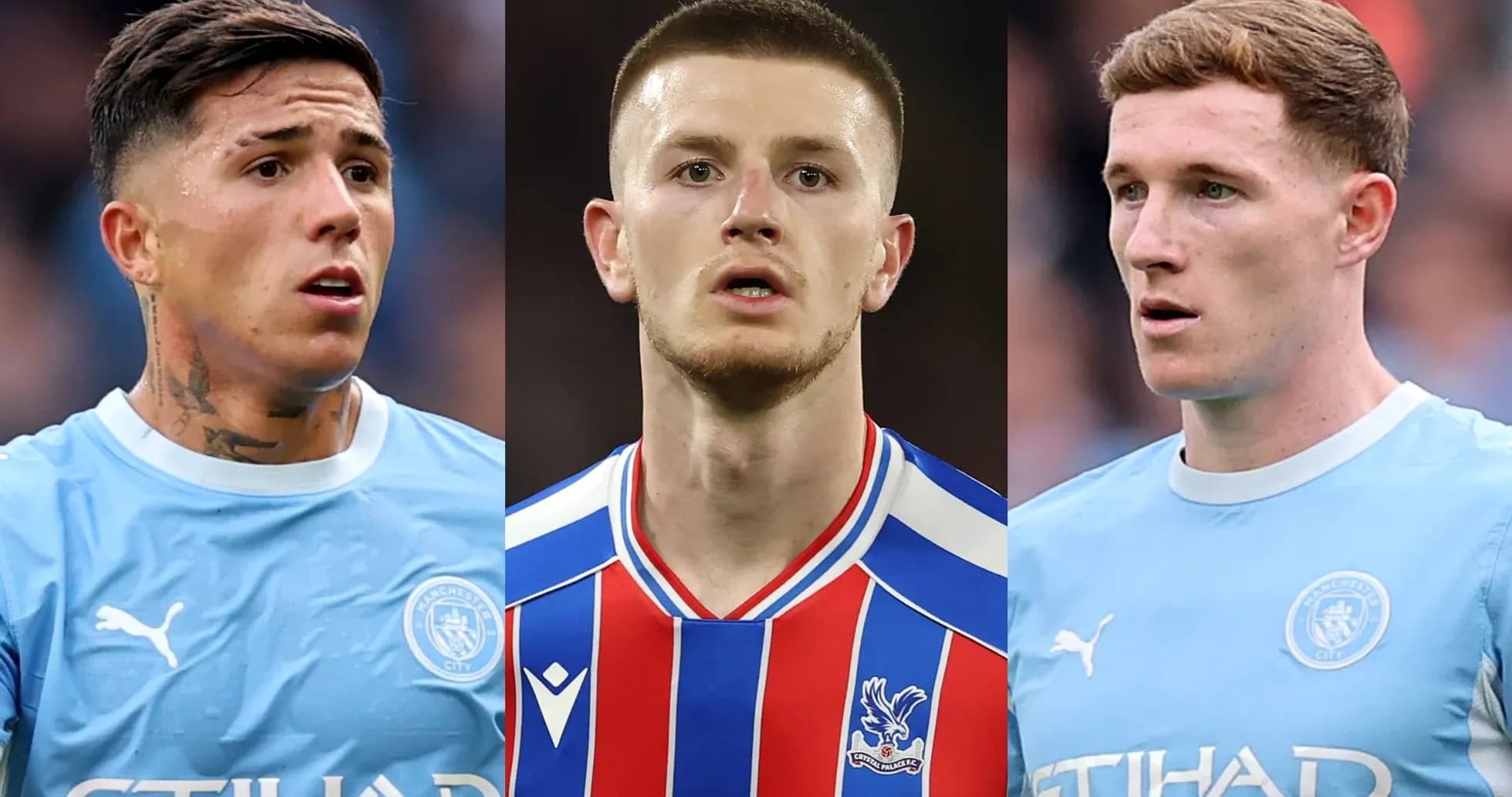 Tres jugadores de fútbol en uniforme de sus equipos