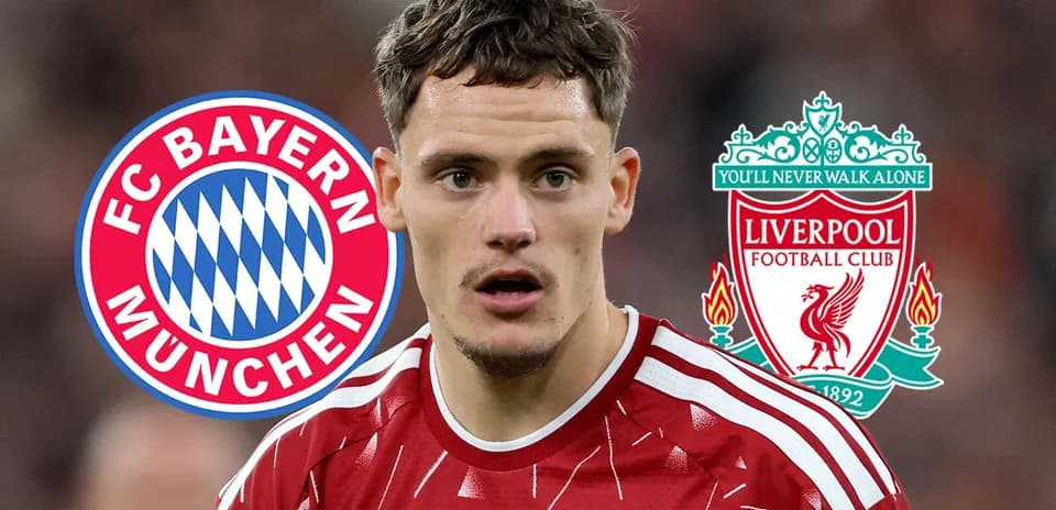 Jugador de Liverpool con logotipos de Bayern y Liverpool