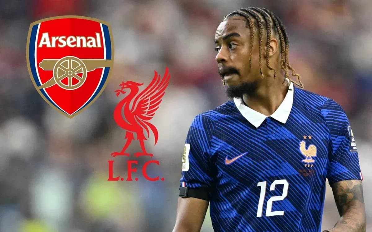 Jugador con camiseta de Francia junto a logos de Arsenal y Liverpool