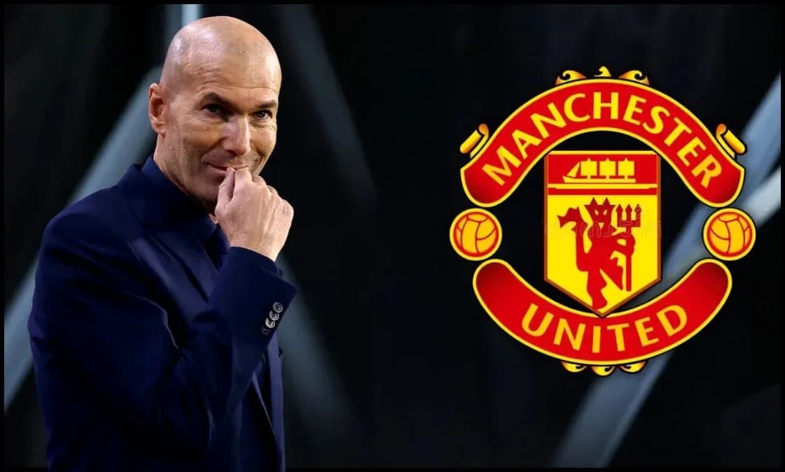 Zinedine Zidane con logotipo de Manchester United
