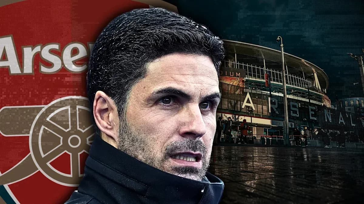 Entrenador de Arsenal frente al estadio del club Entrenador de Arsenal frente al estadio del club