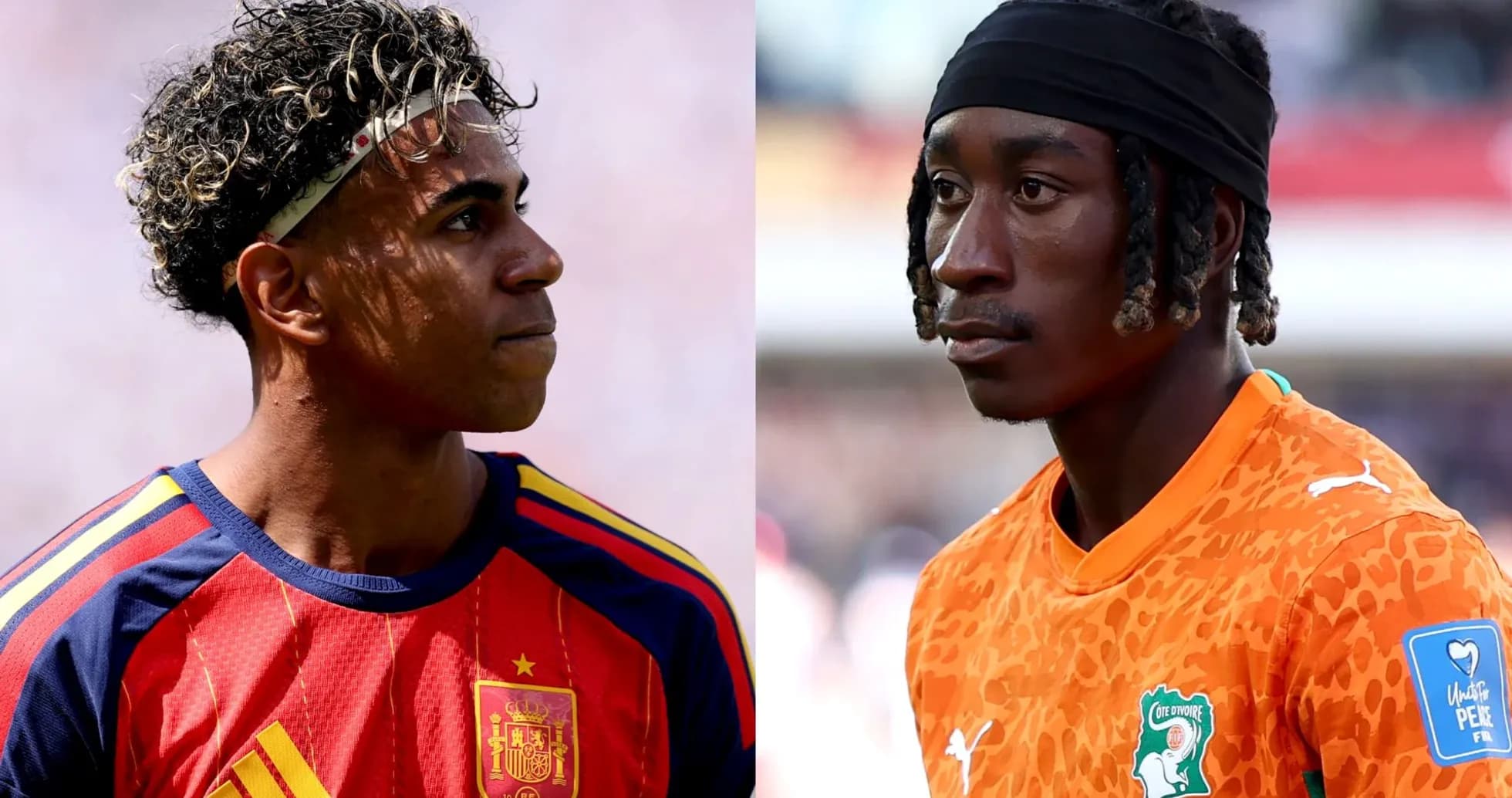 Jugadores de España y Costa de Marfil en el campo Jugadores de España y Costa de Marfil en el campo