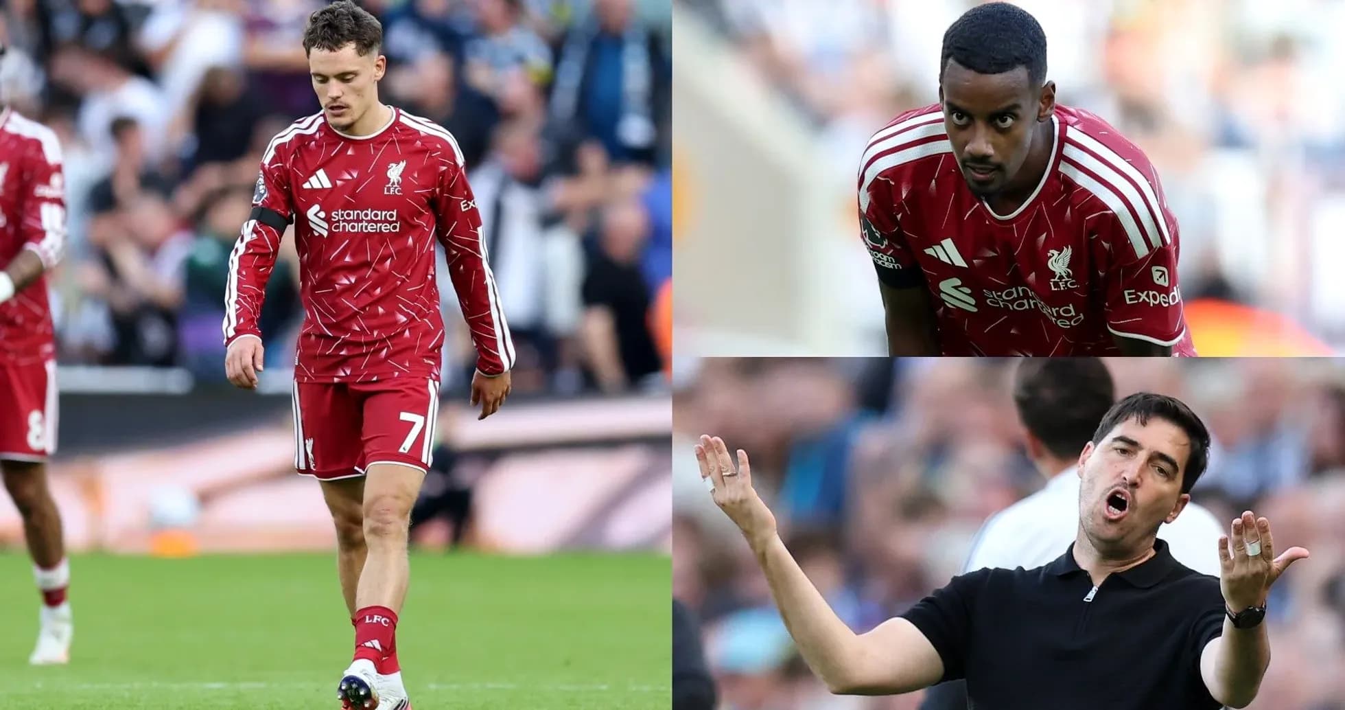 Jugadores de Liverpool en partido, entrenador gesticulando Jugadores de Liverpool en partido, entrenador gesticulando