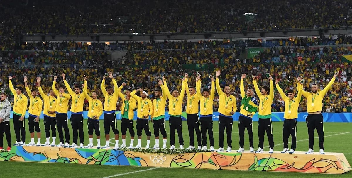 Equipo de fútbol de Brasil en ceremonia de medallas Equipo de fútbol de Brasil en ceremonia de medallas