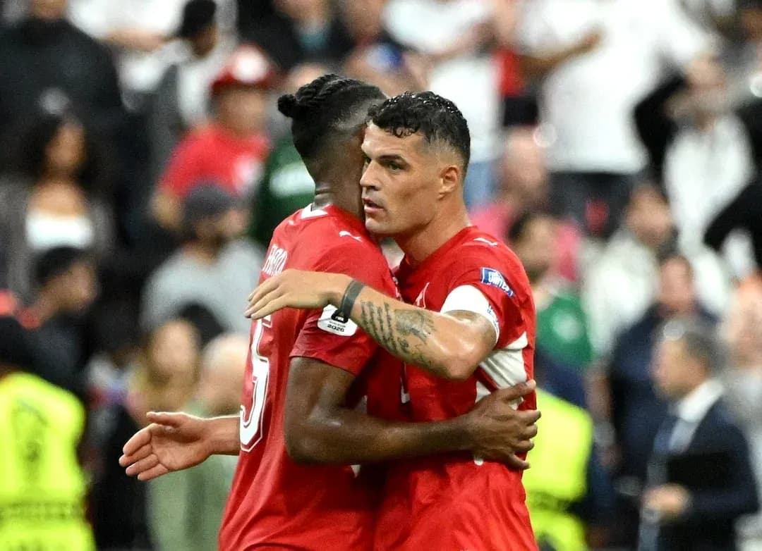 Jugadores de Suiza celebrando durante el partido Jugadores de Suiza celebrando durante el partido
