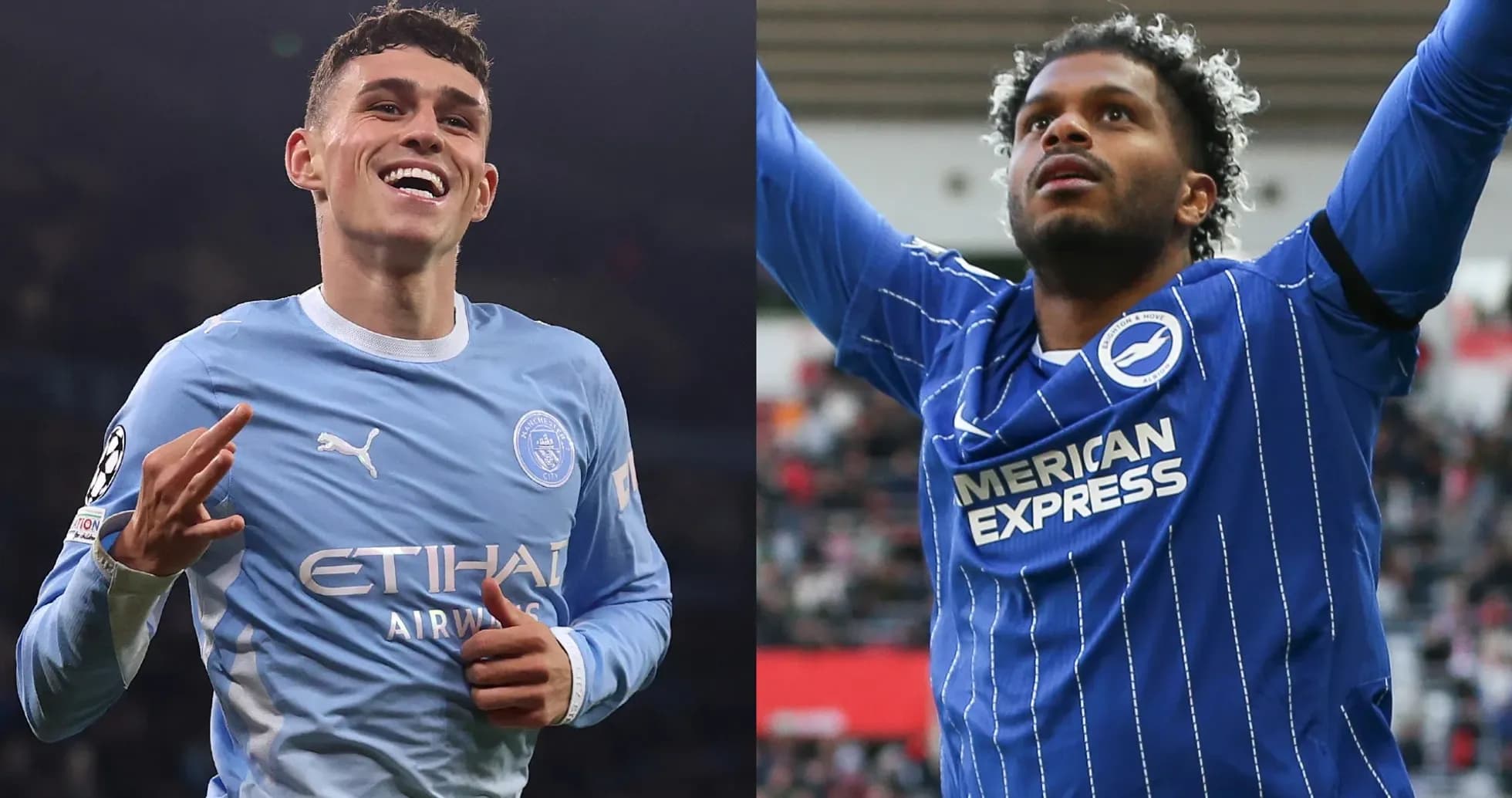 Phil Foden y jugador de Brighton celebrando goles Phil Foden y jugador de Brighton celebrando goles
