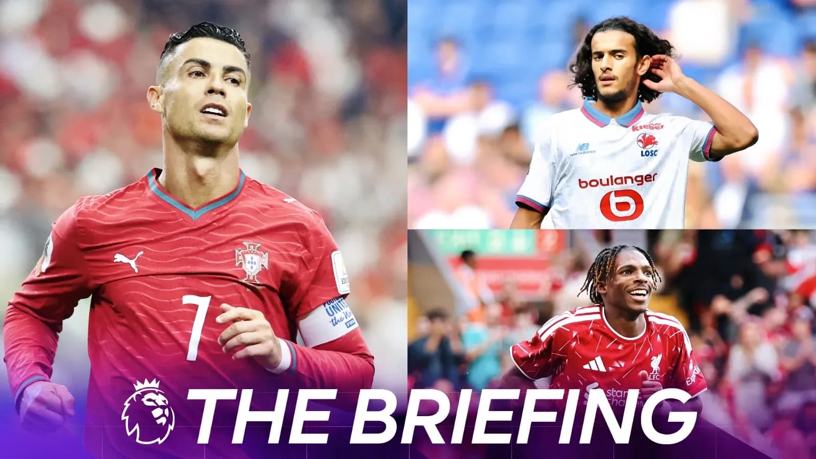 Cristiano Ronaldo and two players in club jerseys Cristiano Ronaldo and two players in club jerseys