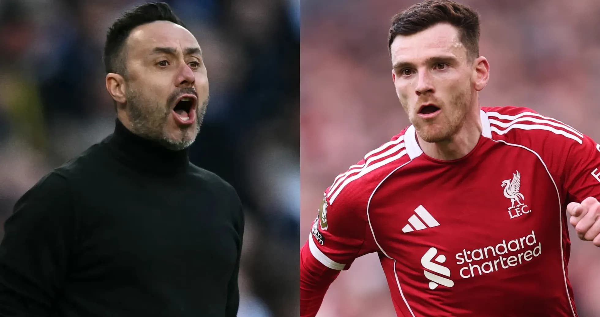 Entrenador gritando y jugador de Liverpool corriendo Entrenador gritando y jugador de Liverpool corriendo