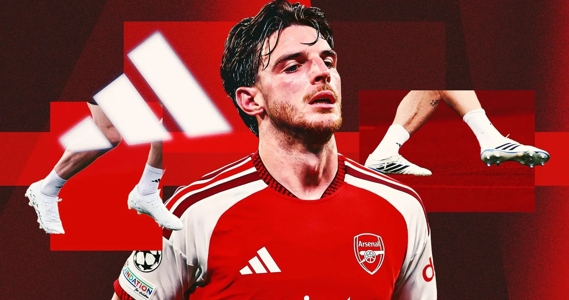 Jugador de Arsenal en uniforme rojo con botas Adidas Jugador de Arsenal en uniforme rojo con botas Adidas