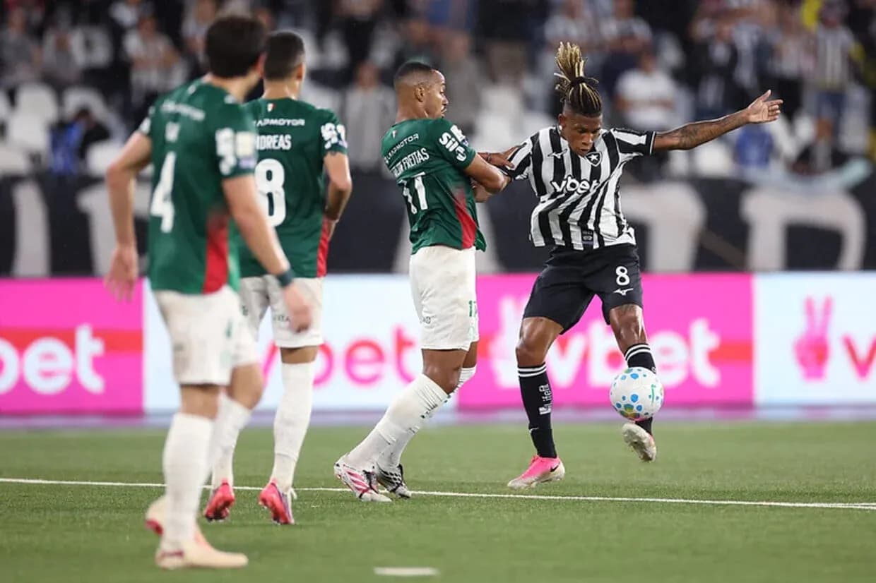 Jugador de Botafogo en acción contra Palmeiras Jugador de Botafogo en acción contra Palmeiras
