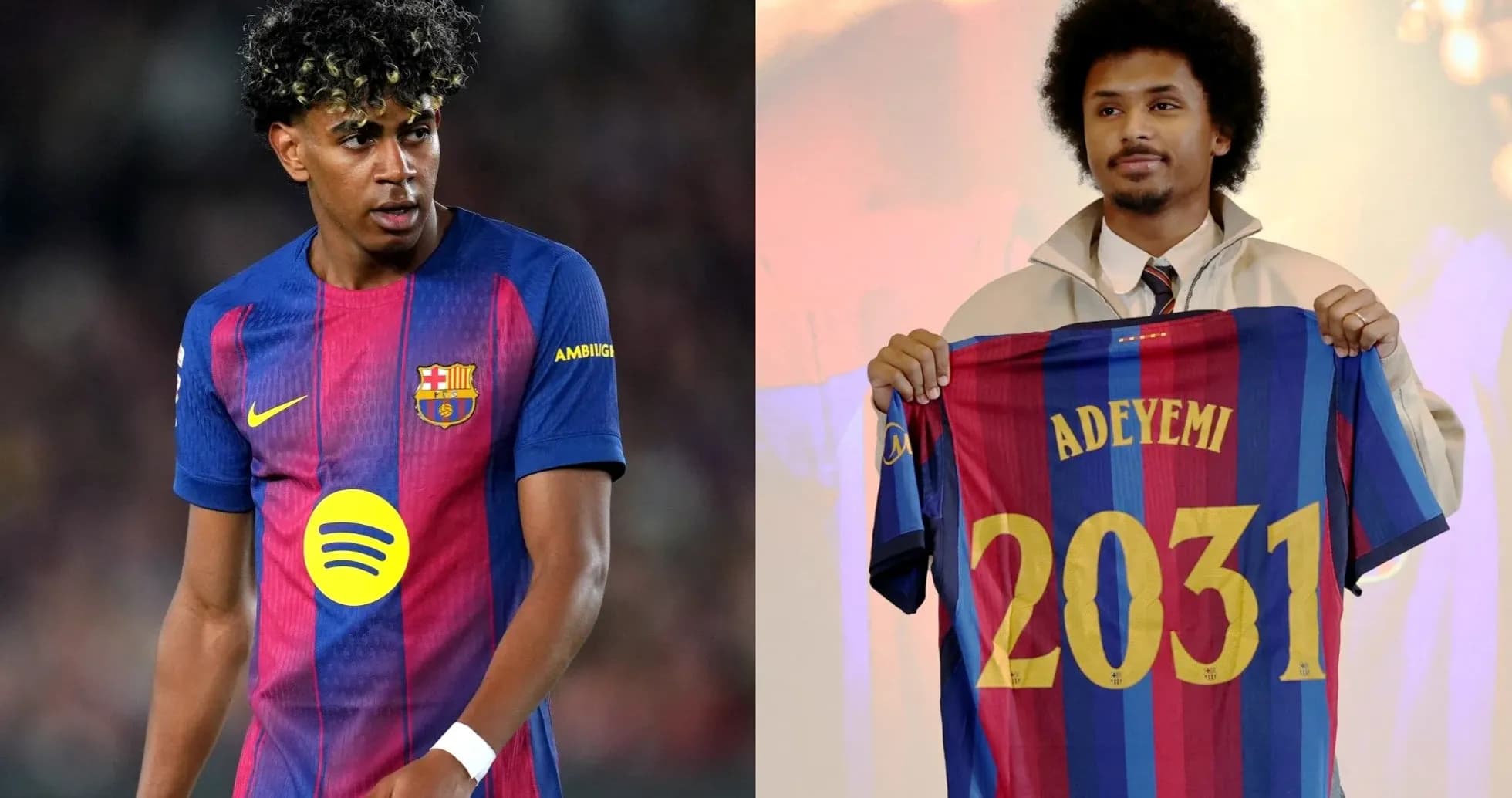 Jugador del Barcelona y presentación de Adeyemi con camiseta Jugador del Barcelona y presentación de Adeyemi con camiseta