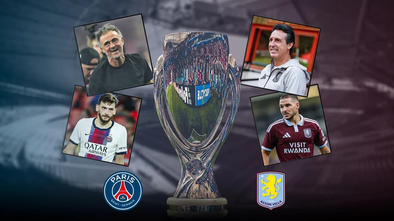 Entrenadores y jugadores en torno a trofeo Supercopa Entrenadores y jugadores en torno a trofeo Supercopa