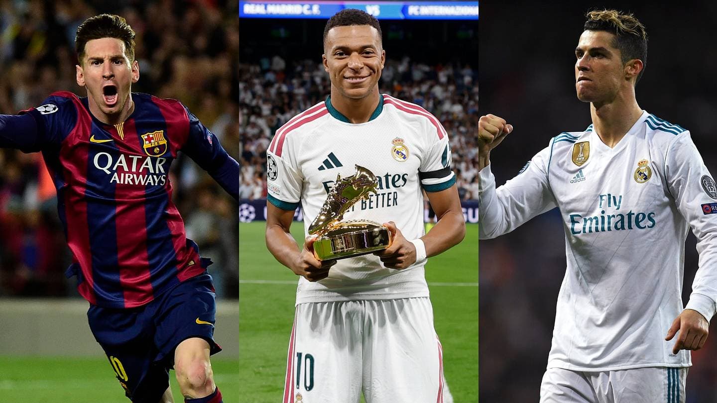Comparación de Kylian Mbappé con Messi y Ronaldo tras 100 partidos en la Champions League Comparación de Kylian Mbappé con Messi y Ronaldo tras 100 partidos en la Champions League